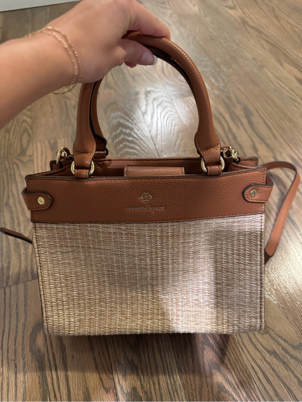 Nanette Lepore Tan and Natural Woven Crossbody Bag - Picture 2 of 4